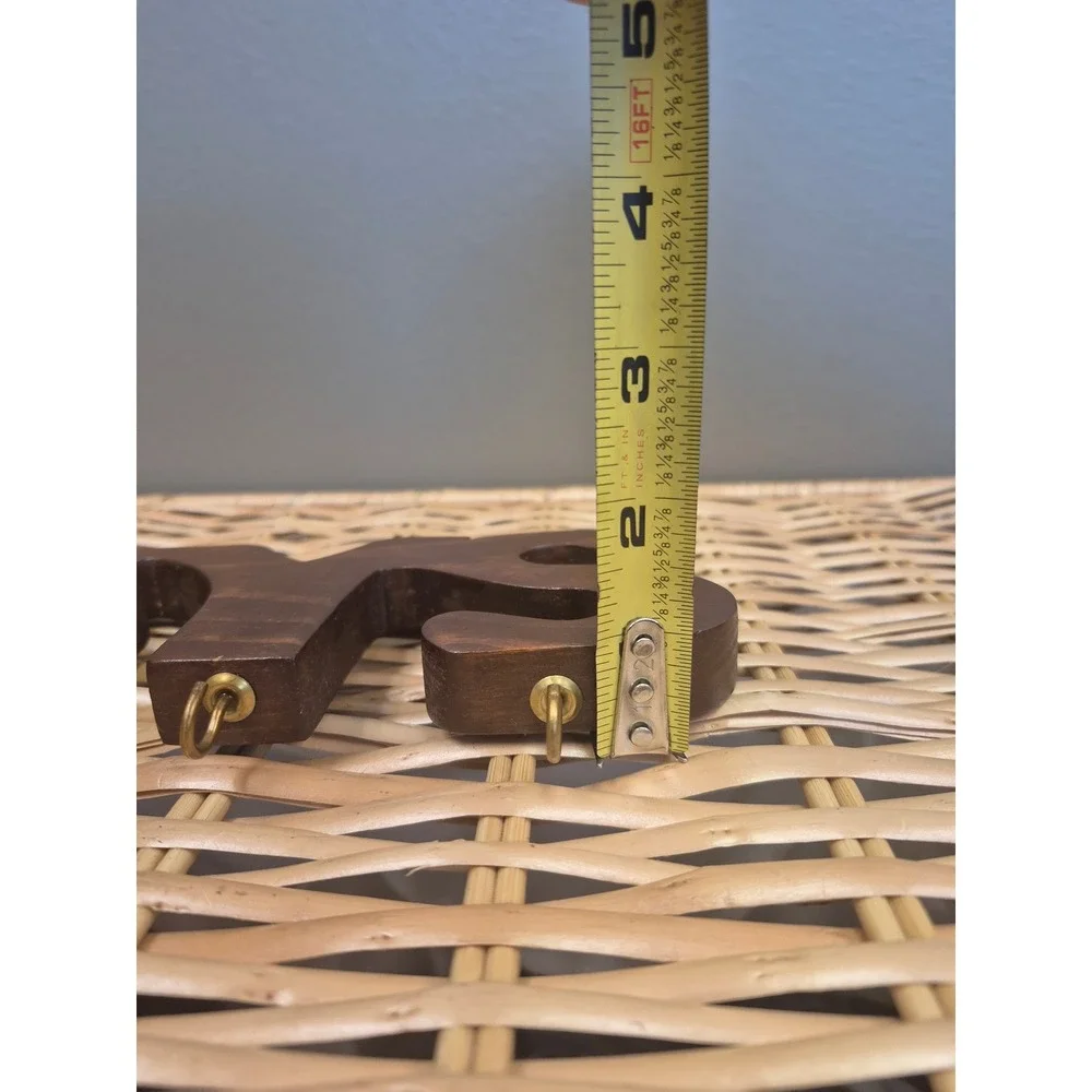 Vintage Wood KEYS Wall Key Holder 4 Brass Hooks Retro MCM Entryway Organizer